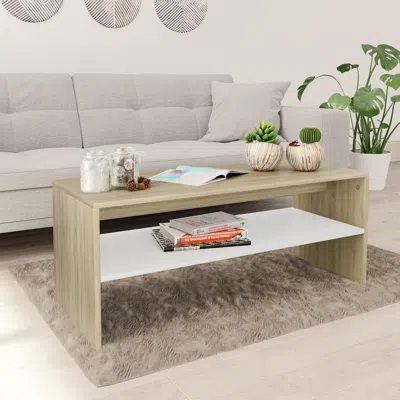 Vidaxl Coffee Table White And Sonoma Oak Engineered Wood Small