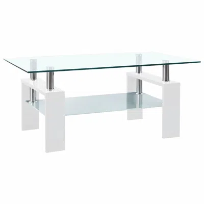 Vidaxl Coffee Table White And Transparent Tempered Glass, Melamine