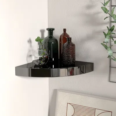 Vidaxl Corner Shelf High Gloss Black Honeycomb Mdf, Metal Small