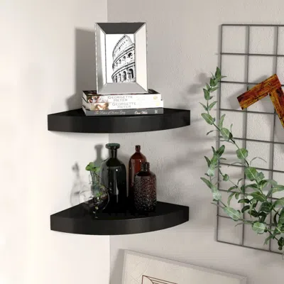 Vidaxl Corner Shelf Set Of 2 Black Honeycomb Mdf, Metal 9.8x9.8x1.5 In