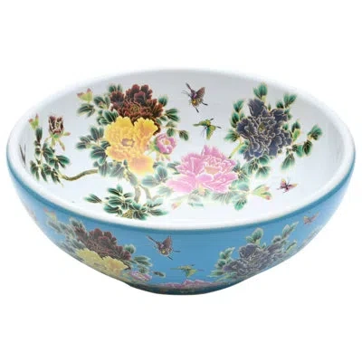 Vidaxl Countertop Basin Multicolor Round F16.1x5.5" Ceramic In Blue;green