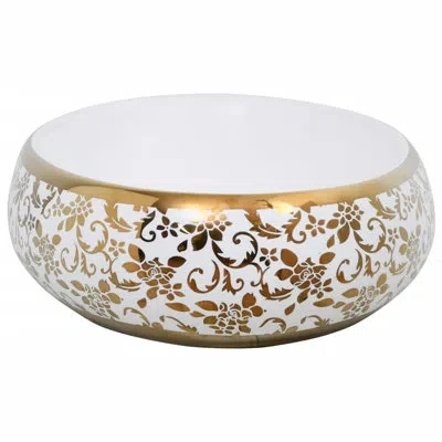 Vidaxl Countertop Basin White And Gold Oval 23.2x15.7x5.9" Ceramic