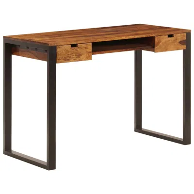 Vidaxl Desk 43.3"x21.7"x30.7" Solid Sheesham Wood And Steel, 247963 In Brown