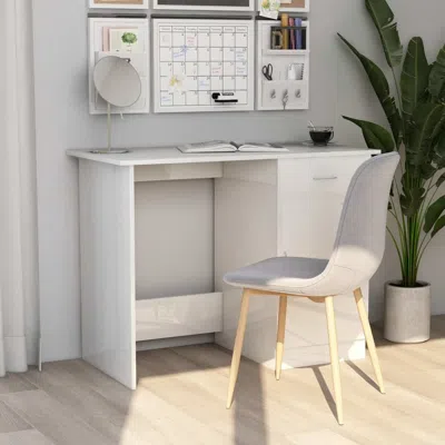 Vidaxl Desk High Gloss White 39.4" X 19.7" X 29.9" Engineered Wood In Gray