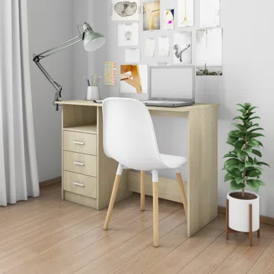 Vidaxl Desk With Drawers Sonoma Oak 43.3"x19.6"x29.9" Chipboard, 800561 In Brown