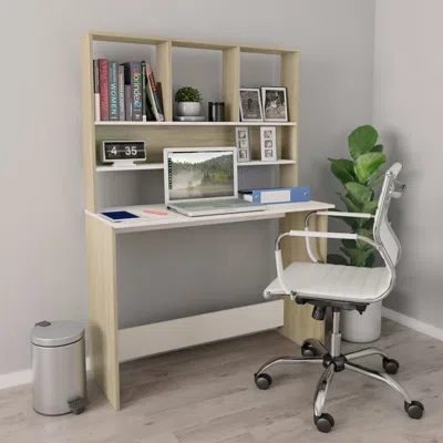 Vidaxl Desk With Shelves White And Sonoma Oak 43.3"x17.7"x61.8" Chipboard, 800392 In Neutral