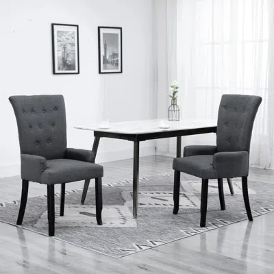 Vidaxl Dining Chair With Armrests Dark Gray Fabric In Black