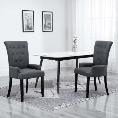 Vidaxl Dining Chairs With Armrests 2 Pcs Dark Gray Fabric