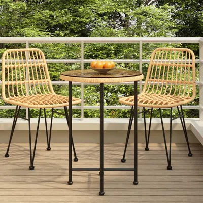 Vidaxl Dining Table Ã˜21.7"â Tempered Glass And Steel In Brown