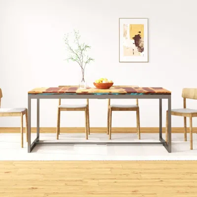 Vidaxl Dining Table Solid Sheesham Wood And Steel 70.9", 244797 In Multi