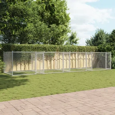 Vidaxl Dog Cage Grey Galvanized Steel 26.2 X 6.6 X 4.9 Ft Durable In Gray