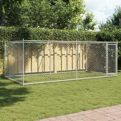 Vidaxl Dog Cage Grey Galvanized Steel Large Durable Dog Cage In Gray