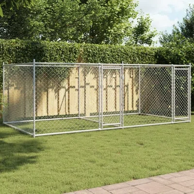 Vidaxl Dog Cage Grey Galvanized Steel Large Durable Dog Cage In White