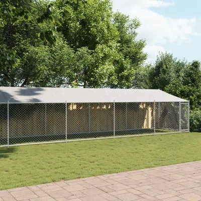 Vidaxl Dog Cage Grey Galvanized Steel Large Strong Dog Cage In Gray