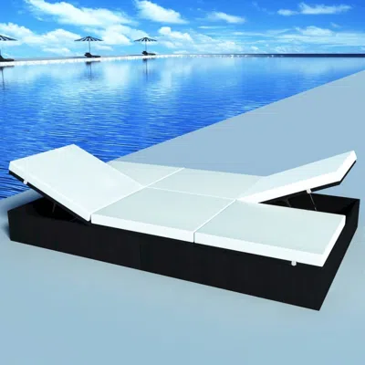 Vidaxl Double Sun Lounger With Cushion Poly Rattan Black, 41787 In White