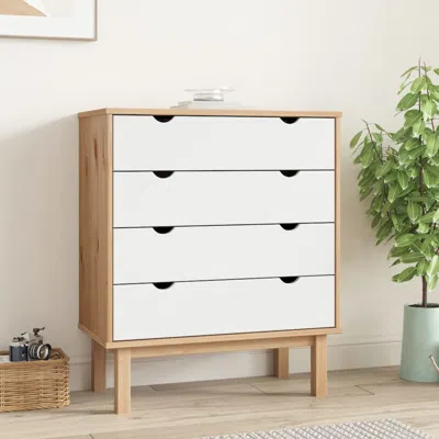 Vidaxl Drawer Cabinet Otta Brown & White 30.1"x15.6"x35.4" Solid Wood Pine In Multi