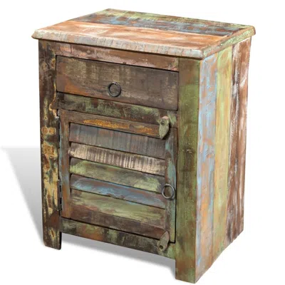 Vidaxl End Table With 1 Drawer 1 Door Reclaimed Wood, 240950 In Brown