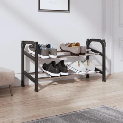 Vidaxl Extendable Shoe Rack With 2 Shelves 46.9"x9.4"x14.6" In Black