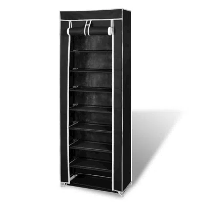 Vidaxl Fabric Shoe Cabinet With Cover 22" X 11" X 64" Black, 240491