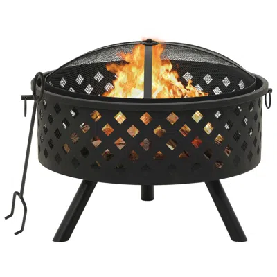 Vidaxl Fire Pit With Poker 26.8" Xxl Steel, 311890 In Black