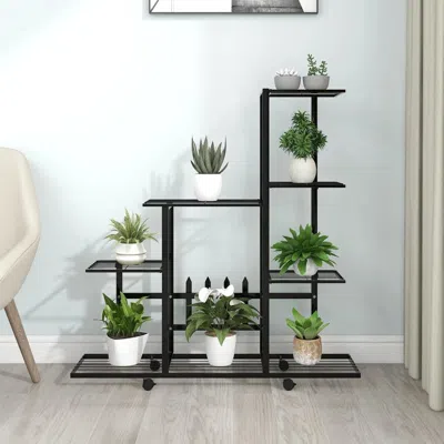 Vidaxl Flower Stand With Wheel 37.2"x9.8"x36.4" Black Metal