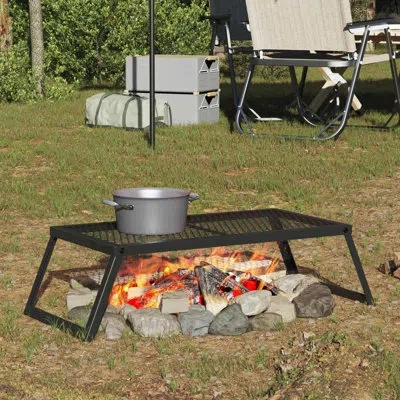 Vidaxl Foldable Camping Grill Folding Black 22.83 X 12.20 X 0.79 In