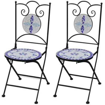 Vidaxl Folding Bistro Chairs 2 Pcs Ceramic Blue And White, 41531 In Black