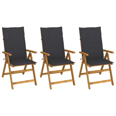 Vidaxl Folding Garden Chairs 3 Pcs With Cushions Solid Acacia Wood, 3064089 In Black