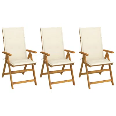 Vidaxl Folding Garden Chairs 3 Pcs With Cushions Solid Acacia Wood, 3064091 In Brown