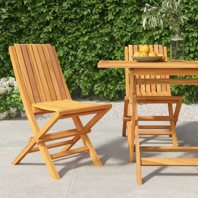 Vidaxl Folding Patio Chairs 2 Pcs 18.5"x18.5"x35" Solid Wood Teak In Brown
