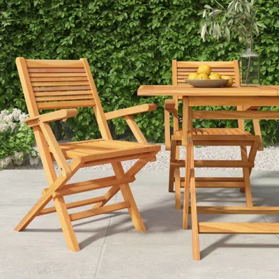 Vidaxl Folding Patio Chairs 2 Pcs 21.7"x24.4"x35.4" Solid Wood Teak In Brown
