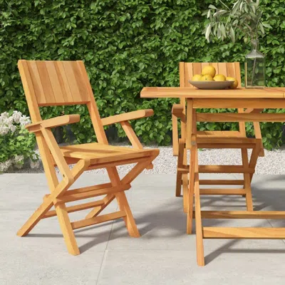 Vidaxl Folding Patio Chairs 2 Pcs 21.7"x24"x35.4" Solid Wood Teak In Brown