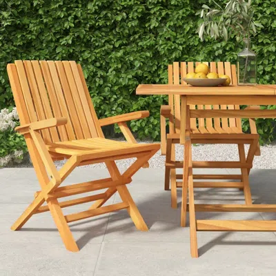 Vidaxl Folding Patio Chairs 2 Pcs 24"x26.4"x35.4" Solid Wood Teak In Brown