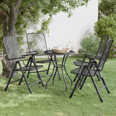 Vidaxl Folding Patio Chairs 4 Pcs Expanded Metal Mesh Anthracite In Black