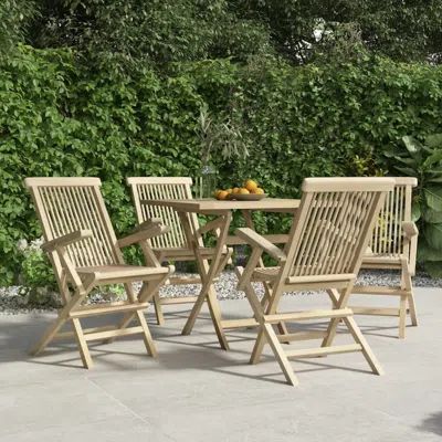 Vidaxl Folding Patio Chairs 4 Pcs Gray 22"x24"x35" Solid Wood Teak In Neutral
