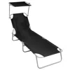 Vidaxl Folding Sun Lounger With Canopy Black Aluminium, 47770