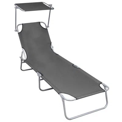 Vidaxl Folding Sun Lounger With Canopy Grey Aluminium, 47772 In Gray