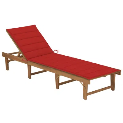 Vidaxl Folding Sun Lounger With Cushion Solid Acacia Wood In Red