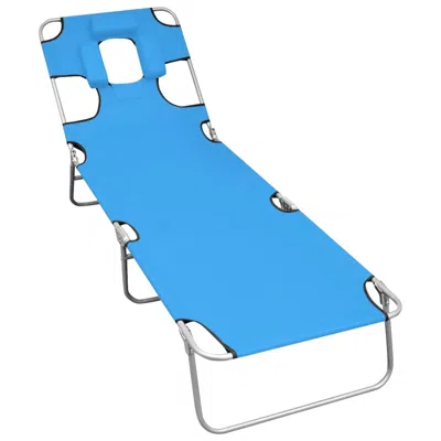 Vidaxl Folding Sun Lounger With Head Cushion Steel Turqoise Blue, 310332 In Multi