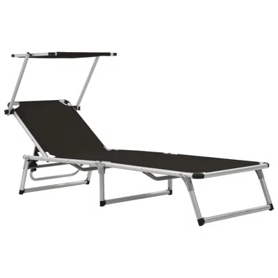 Vidaxl Folding Sun Lounger With Roof Aluminium And Textilene Black, 44333