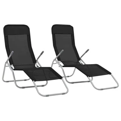 Vidaxl Folding Sun Loungers 2 Pcs Textilene Black, 44338 In Gray