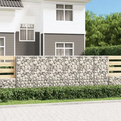 Vidaxl Gabion Wall With Covers Galvanized Steel 118"x19.7"x39.4", 143592 In Gray