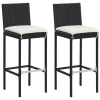 Vidaxl Garden Bar Stools With Cushions 2 Pcs Black Poly Rattan, 313435