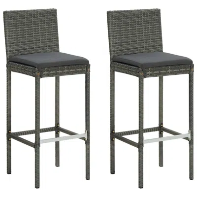 Vidaxl Garden Bar Stools With Cushions 2 Pcs Gray Poly Rattan, 313436 In Black