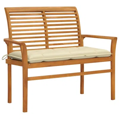 Vidaxl Garden Bench With Cream White Cushion 44.1" Solid Teak Wood 2666 In Brown