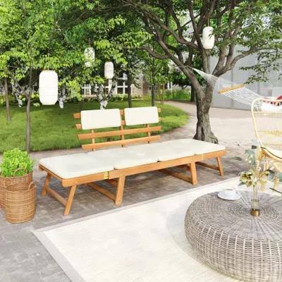Vidaxl Garden Bench With Cushions 2-in-1 74.8â€ Solid Acacia Wood, 42647 In White