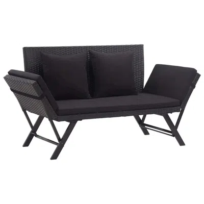 Vidaxl Garden Bench With Cushions 69.3" Black Poly Rattan, 46233