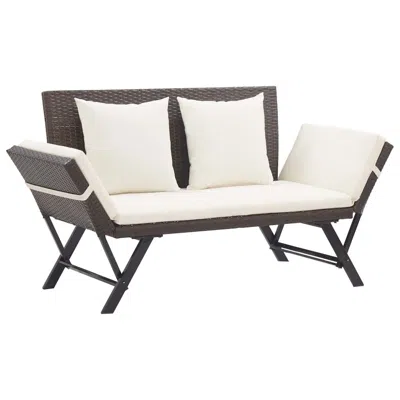 Vidaxl Garden Bench With Cushions 69.3" Brown Poly Rattan, 46231 In White