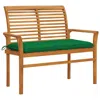 Vidaxl Garden Bench With Green Cushion 44.1" Solid Teak Wood 2669