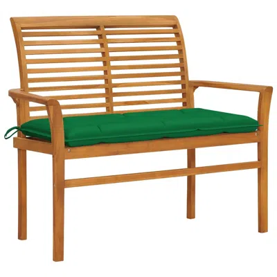 Vidaxl Garden Bench With Green Cushion 44.1" Solid Teak Wood 2669 In Brown